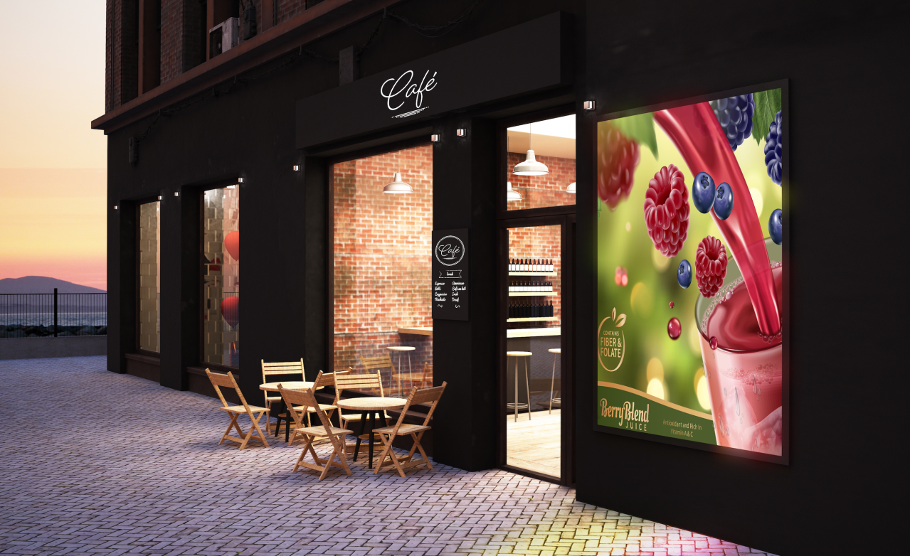 Day/Night graphic on the outside of a cafe.